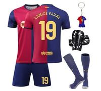 Pardofelis - Set completo di abbigliamento da calcio per ragazzi, maglia da calcio per bambini, maglietta, pantaloncini, calzini e parastinchi, rosso/blu, 34