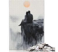 Pareja en un acantilado con un atardecer sereno. Rompecabezas para adultos. 500 piezas. Juego educativo para adultos. Juguete de desafío (52 x 38 cm).