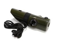 PARENCE - bussola multifunzione 6-in-1 con termometro, LED, lente d'ingrandire, fischietto e specchio - strumento compatto per la sopravvivenza con filo - Army Green - batteria inclusa