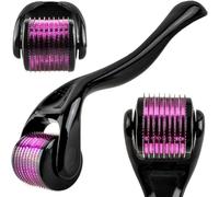 PARENCE. Derma Roller 0,3 mm Premium - Rullo Massaggio Viso e Barba - 540 Mini Aghi 0,3 mm - Impugnatura Ergonomica - Nero