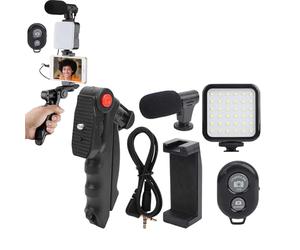PARENCE.- Kit completo di vlogging per smartphone - treppiede regolabile, microfono direzionale, illuminazione a LED, telecomando Bluetooth, supporto universale - registrazione video, streaming
