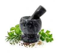 PARENCE. Mortaio e Pestello in Marmo Nero - Macinaspezie Manuale per Spezie, Erbe e Condimenti - Accessorio Cucina Robusto - 11 x 11 cm