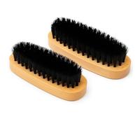 PARENCE.- Set di 2 spazzole per scarpe in legno - setole nere semidure - 14x5x3 cm - scopino per WC in pelle, pelle scamosciata e nabuk - manico ergonomico - 2 pezzi