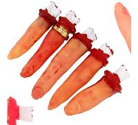 PARENCE.- Set di 5 ciucci per dita insanguinate - Accessori per costumi di Halloween realistici - Taglia le dita finte per decorazioni horror, scherzi e feste a tema