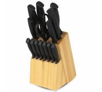 PARENCE.- Set di coltelli da cucina da 14 pezzi con blocco di legno - lame in acciaio inox rivestite di nero, coltello da chef, pane, bistecca + forbici