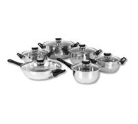 PARENCE.- Set di pentole in acciaio inox da 12 pezzi | Pentole, padelle, coperchi in vetro | Tutti i bruciatori, compresa l'induzione - Set completo di padella e padella - Materiali di alta qualità