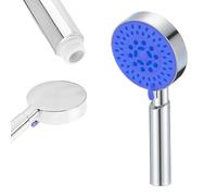 PARENCE. Soffione doccia a getto da 5 cm - doccia a mano universale da 1/2" - 5 ugelli regolabili - getti in silicone anticalcare - soffione doccia cromato blu Ø 10 cm