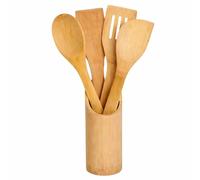 PARENCE - UTENSILI DA CUCINA IN LEGNO 5 PEZZI 30CM - Set di bambù con supporto - Spatola e cucchiaio per cucina