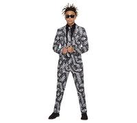 Parental Advisory Stand Out Suit, Black & White, Jacket, Trousers & Tie, (M)