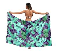 Pareo da donna con cactus verde, pareo da spiaggia, pareo da donna, taglia L, Leapard Viola Cactus Verde, L