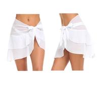 Pareo Mare Donna Elegante Copricostume Corto, Prendisole Chiffon Bikini Cover Up Gonna, Spiaggia Wrap Sarong Coprire Caftano, Gonne Avvolgenti del Costume da Bagno per Vacanza Party Beachwear (Bianco)