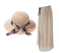 Pareo Mare Donna Lungo con Cappello da Sole a Tesa Larga, Wrap Dress Gonna Morbido e Traspirant, Copricostume Donna Mare Multiuso, Può Essere Indossato Sopra Costume da Bagno o Bikini