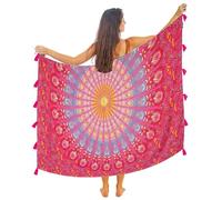 Pareo/Sarong/Copricostume Boho Mandala con Nappe - Cotone Super Morbido e Leggero, Stampa Pavone Indiano Grande