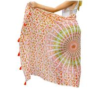 Pareo/Sarong/Copricostume Boho Mandala con Nappe - Cotone Super Morbido e Leggero, Stampa Pavone Indiano Grande