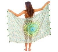 Pareo/Sarong/Copricostume Boho Mandala con Nappe - Cotone Super Morbido e Leggero, Stampa Pavone Indiano Grande