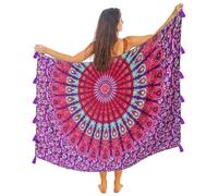 Pareo/Sarong/Copricostume Boho Mandala con Nappe - Cotone Super Morbido e Leggero, Stampa Pavone Indiano Grande