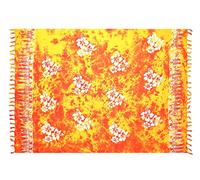 Pareo telo mare gonna spiaggia opaco come o asciugamano e abito avvolgente donna - fatto a mano dalla produzione del commercio equo e solidale batik Fiore Giallo Arancio