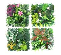 Parete artificiale per piante per interni ed esterni, set di 4 pannelli per piante, 25 x 25 cm, piante artificiali, parete verde, siepe, decorazione naturale, pannelli da parete per giardino, balcone