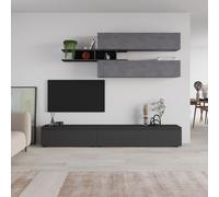 Parete Attrezzata 206 Cm Base TV E Pensili Antracite E Cemento Venus