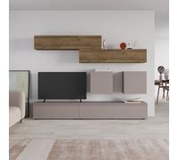 Parete Attrezzata 250 Cm Con Base Moka E Pensili Noce Effetto Legno Licia