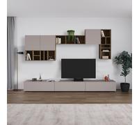 Parete Attrezzata 300 Cm Design Moderno Con Pensili Tortora E Noce Big