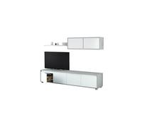 Parete Attrezzata Ginevra Mobile Soggiorno TV con Mensole Salotto Legno Base Televisione Sala da Pranzo Design Moderno 200 x 41 x 43 cm Colore Bianco e Cemento