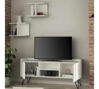 Parete Attrezzata Mobile Mobiletto TV Moderno con 2 Mensole in Legno MDF Bianco