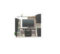 Parete Attrezzata Moderna, Postazione TV, 3 Ante Battenti, 2 Cassetti, 6 Vani Giorno, Mensola, Arredamento Rovere chiaro/Grigio Carbone, Rovere Scuro/Bianco Legno SG26 (Rovere chiaro/Grigio Carbone)