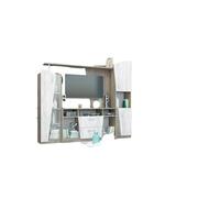 Parete Attrezzata Moderna, Postazione TV, 3 Ante Battenti, 2 Cassetti, 6 Vani Giorno, Mensola, Arredamento Rovere chiaro/Grigio Carbone, Rovere Scuro/Bianco Legno SG26 (Rovere Scuro/Bianco Legno)