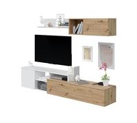 Set da salone reversibile, mobile da salotto, modelli da sala da pranzo, modello Julia, finitura in rovere Nodi e bianco Artik, Dimensioni: 221 cm (larghezza) x 44 cm (altezza) 40 cm (profondità)