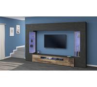 Parete Attrezzata Soggiorno 290x40x190 cm New Egypt Ardesia/Acero Pereira