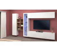 Parete Attrezzata Soggiorno 340x30x180 cm Maruska n°14 Bianco Lucido/Rovere Wotan