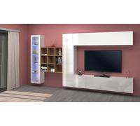 Parete Attrezzata Soggiorno 350x30x180 cm Maruska n°23 Bianco Lucido/Rovere Wotan