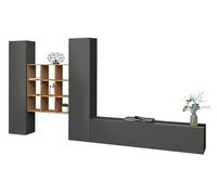 Parete Attrezzata Soggiorno 350x30x180 cm Maruska n°30 Grigio Antracite Opaco