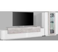 Parete Attrezzata Soggiorno Porta TV 200x45x51,6 cm con Vetrina Coro Bianco Lucido e Cemento