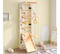 Parete da arrampicata per interni per bambini, parete da arrampicata in legno con scivolo, altalena, scala per arrampicarsi, area di trazione, anelli, attrezzatura da gioco, set da giungla