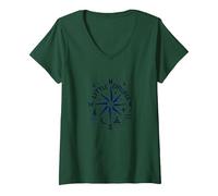 Parete da Parete per cameretta Little Explorer Adventure Compass Maglietta con Collo a V, Donna, Verde Foresta, S
