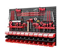 Parete degli attrezzi - 1152 x 780 mm - Sistema di stoccaggio - Set parete forata con portautensili e scatole impilabili con coperchio - Mensola da parete per officina, scaffalatura a vista (rosso