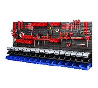 Parete degli attrezzi - 1728 x 780 mm - Sistema di stoccaggio - Set parete forata con portautensili e scatole impilabili con coperchio - Mensola da parete per officina, scaffalatura a vista (nero/blu)