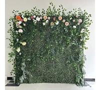 Parete di fiori artificiali in tessuto con motivo a rose bianche e prato verde 5D, sfondo per decorazioni nuziali, adatta per vetrine di centri commerciali(2.4 * 2.4m/7.8 * 7.8FT)