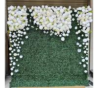Parete di fiori artificiali in tessuto con motivo a rose bianche e prato verde 5D, sfondo per decorazioni nuziali, adatta per vetrine di centri commerciali(3 * 3m/9.8 * 9.8FT)