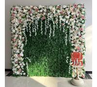 Parete di fiori artificiali in tessuto con motivo a rose bianche e prato verde 5D, sfondo per decorazioni nuziali, adatta per vetrine di centri commerciali(2.4 * 2.4m/7.8 * 7.8FT)
