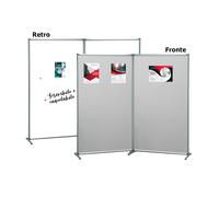 Parete divisoria bifacciale 100x190 cm in alluminio anodizzato, lavagna magnetica bianca e feltro grigio - WHL801/PGR