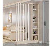 Parete Divisoria, Divisorio in Legno con Ripiani, Libreria Divisoria, Espositore per Schermi Privacy Autoportanti, per Ufficio Domestico Decorativo, Khaki+White, 47.2x9.4x79.5in