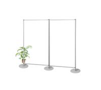 Parete divisoria doppia in plexiglass trasparente 209x190 cm, struttura in alluminio anodizzato e basi rotonde