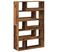 Parete divisoria in legno antico, 10 ripiani, legno di ingegneria | Design classico, uso versatile, per riporre libri e DVD, facile manutenzione, montaggio a parete richiesto