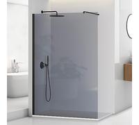 Parete doccia Walk-In 120 cm in vetro fumé 8 mm e H 200 cm, profilo nero opaco e braccio telescopico regolabile, Tay