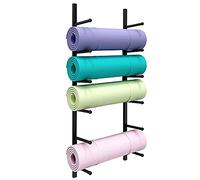 Parete organizer per tappetino da yoga a 6 livelli, supporto per rack di stoccaggio con rulli in schiuma metallica, espositore per tappetini per pilates/esercizi sospesi, adatto a casa/palestra/sala