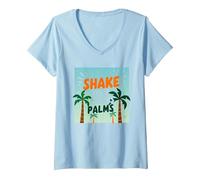 Parete per Feste sulla Spiaggia Tropicale Shake Your Palms Palms Maglietta con Collo a V, Donna, Celeste, M