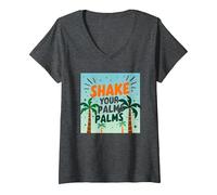 Parete per Feste sulla Spiaggia Tropicale Shake Your Palms Palms Maglietta con Collo a V, Donna, Grigio Scuro, M